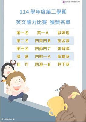 114-2 英文聽力比賽 獲獎名單圖片