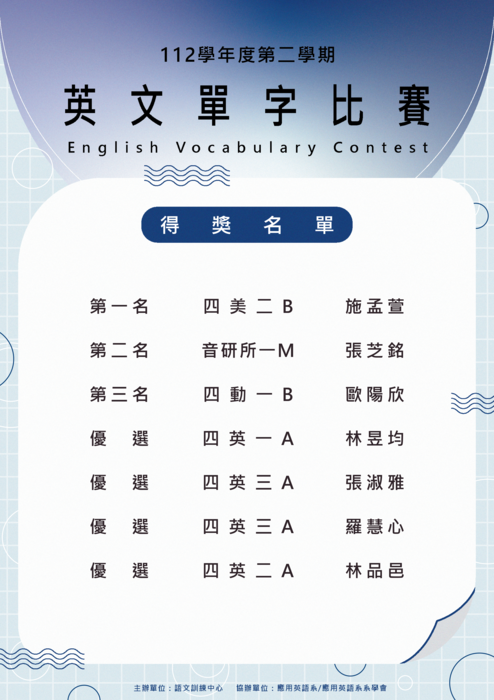 【公告】112-2英文單字比賽-中級-得獎名單公告圖片